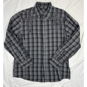 Roar Shirt Mens‎ 3XL Embroidered Spiritual Gothic Button Up Plaid Dynasty
